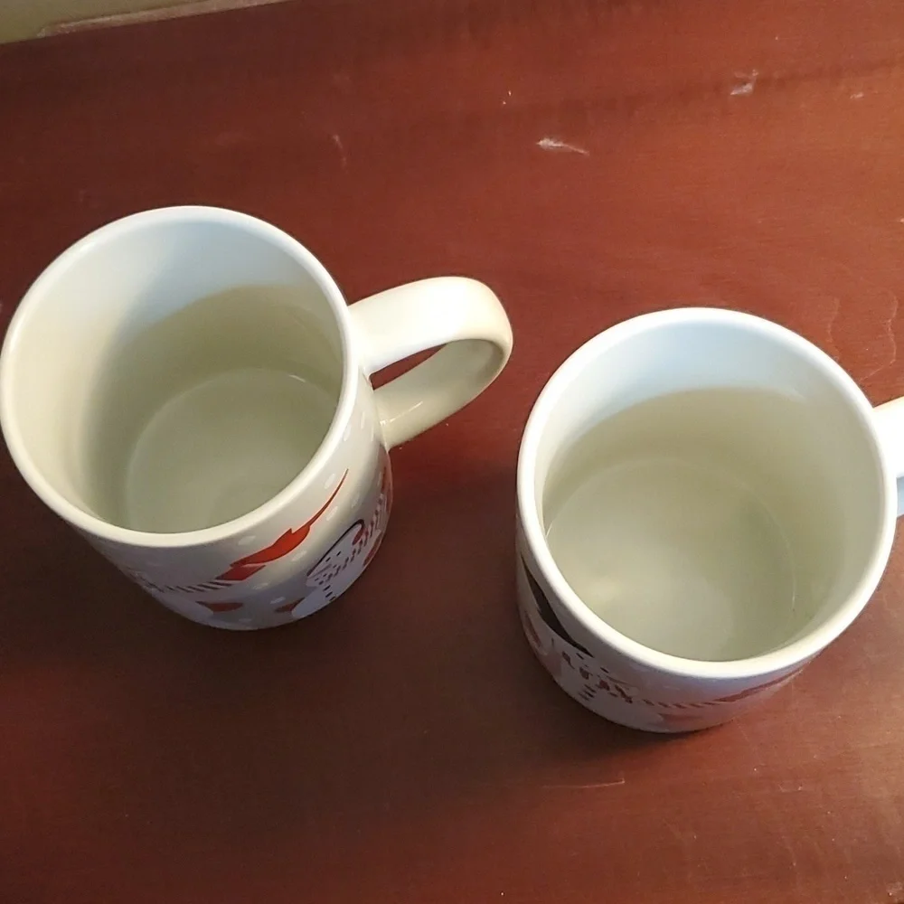 Crate and Barrel Snowman Pair of Mugs New